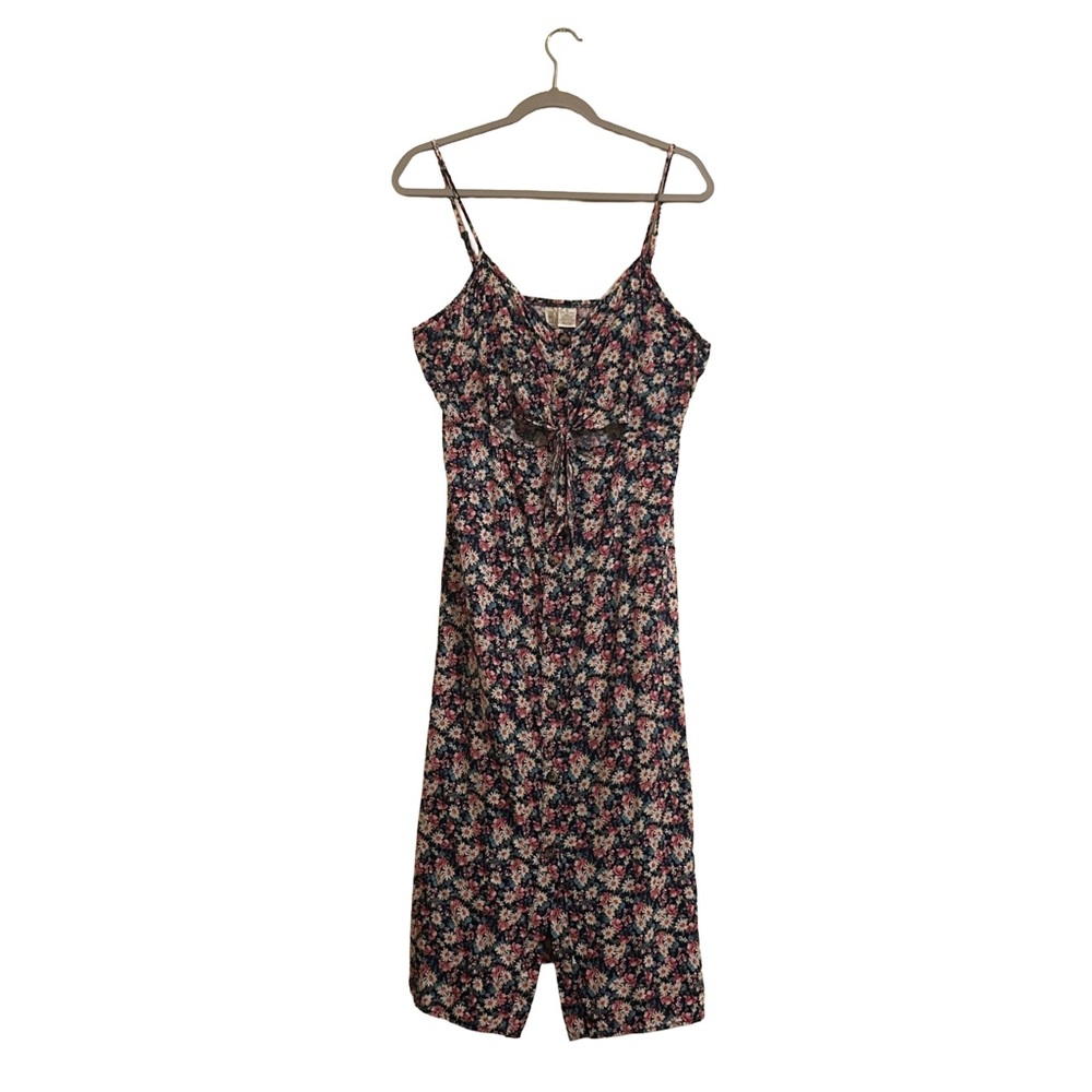 Mimi Chica Spaghetti Strap Midi Dress - Navy with Pink & White floral print